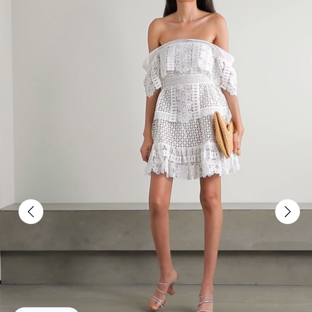 SELF-PORTRAIT Off-the-shoulder guipure lace mini dress
